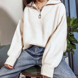 oversized quarter zip knit sweater